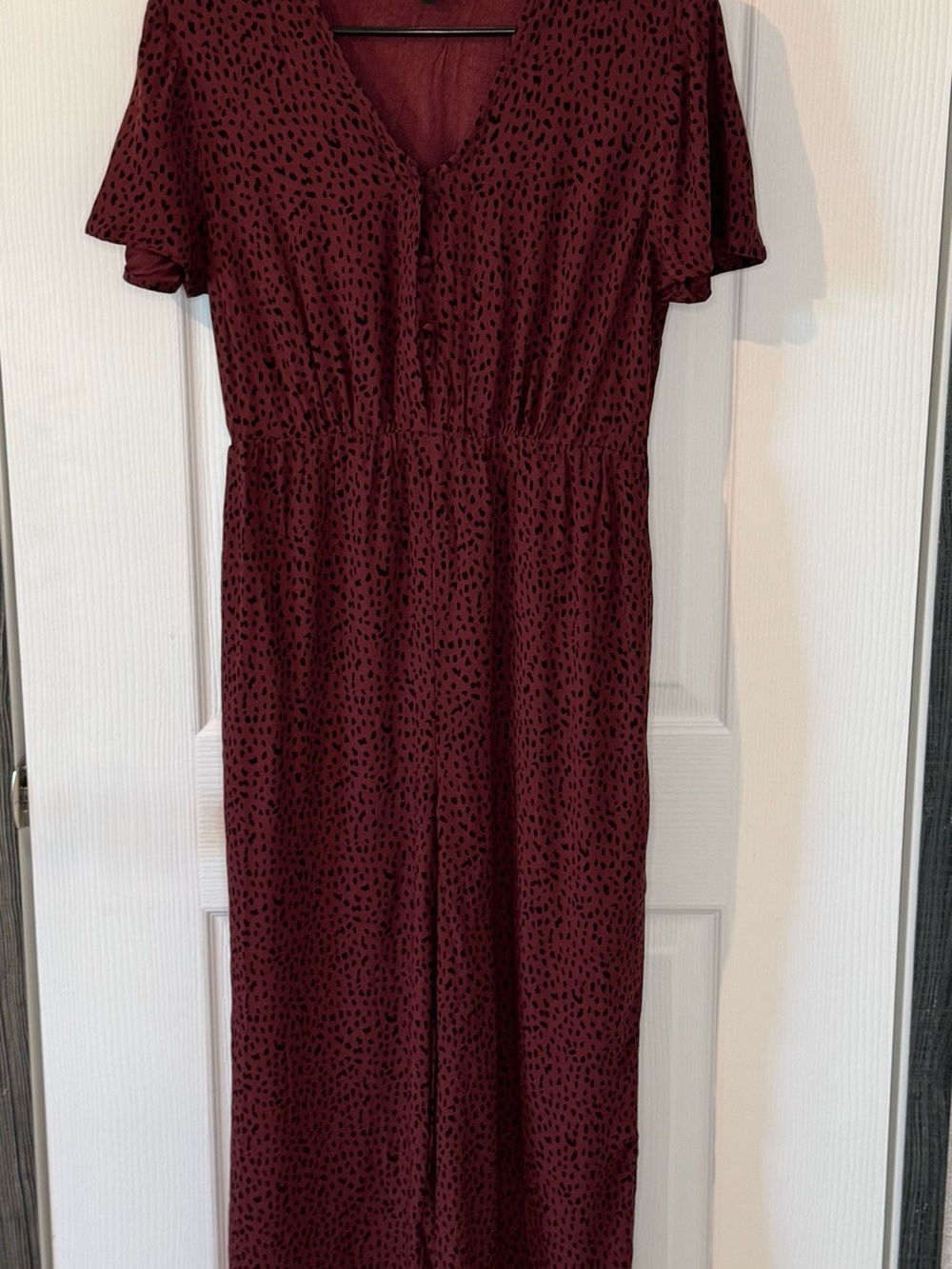 Women's Burgundy Printed V-Neck Dress